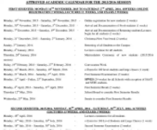 FUTMINNA 2015/2016 Approved Academic Calendar